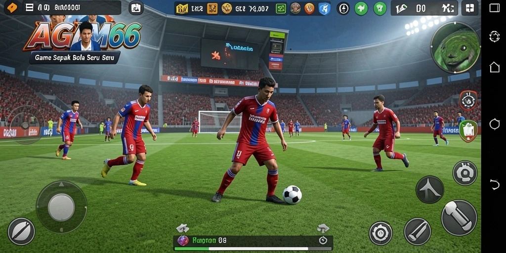 Screenshot gameplay AGAM66 yang menampilkan aksi sepak bola yang mendebarkan.