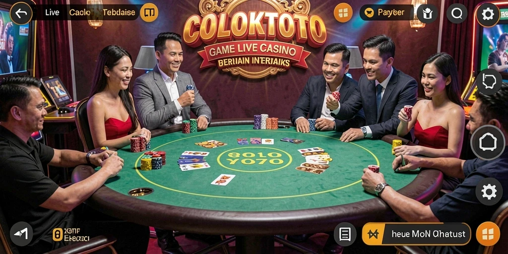 Screenshot gameplay COLOKTOTO dengan dealer langsung dan suasana kasino yang hidup.