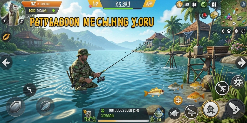 Gameplay KOKO5000 menampilkan aksi memancing yang mengasyikkan dan mendebarkan.