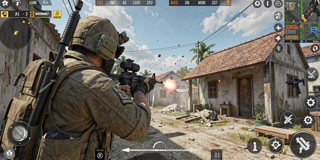Screenshot gameplay N32 menampilkan aksi tembak-menembak yang intens.