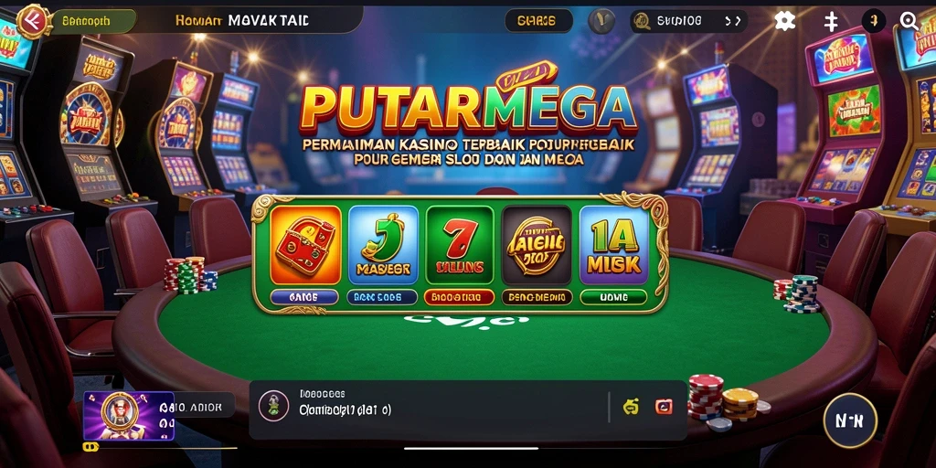 Screenshot gameplay PUTARMEGA menampilkan slot dan permainan meja yang menarik.
