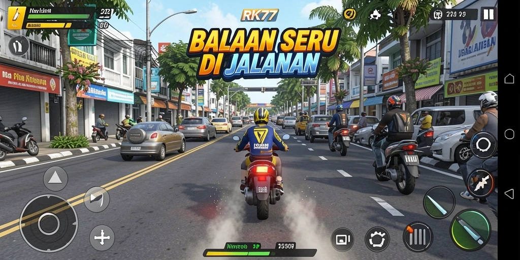 Tampilan gameplay balapan yang mendebarkan di RK77.